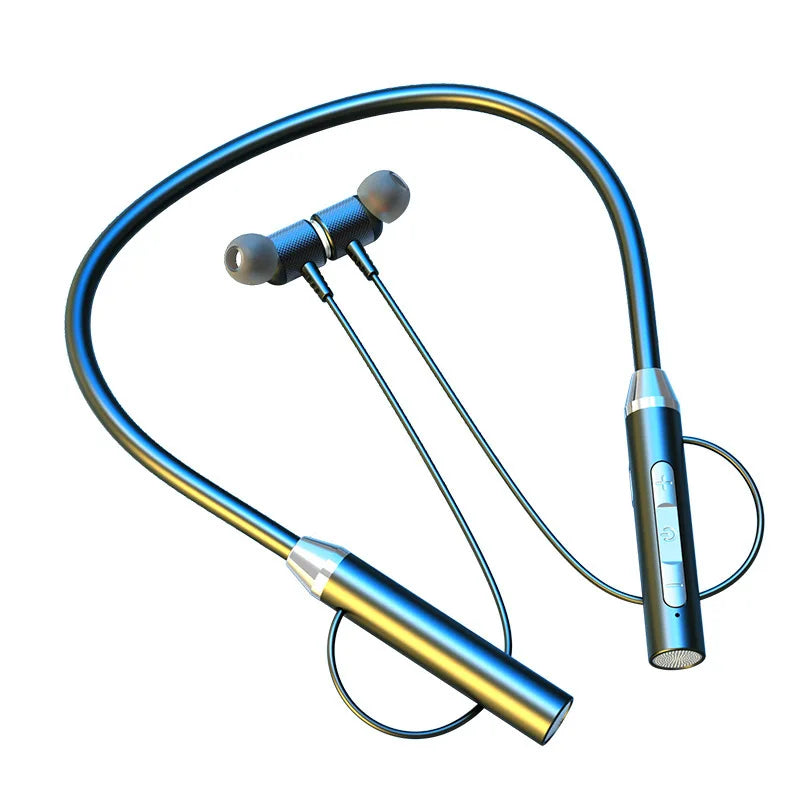 Auriculares inalámbricos Bluetooth 5.0 con banda para el cuello, estéreo y deportivos; resistentes al agua, magnéticos y con micrófono.