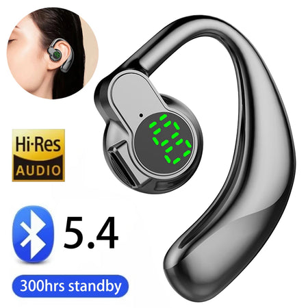 Auriculares inalámbricos Bluetooth 5.4 con gancho para la oreja y micrófono; manos libres con cancelación de ruido para llamadas en alta definición (HD), ideales para conducir.