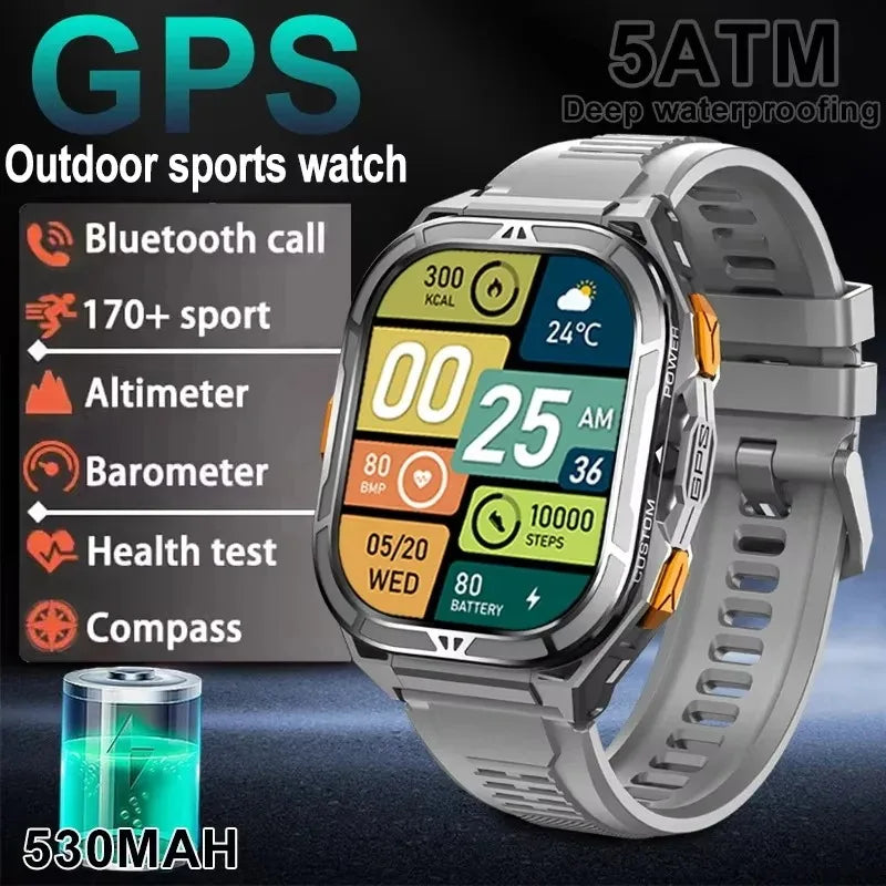 Nuevo reloj inteligente deportivo para hombre con GPS, pantalla AMOLED HD de 1,96 pulgadas, brújula, llamadas por Bluetooth y resistencia al agua 5ATM; compatible con Android e iOS.