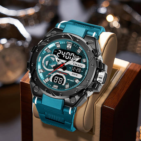 Reloj deportivo para hombre Quartz Electronic Fashion 8029: resistente al agua (50 m), pantalla digital LED, fecha automática, alarma y estilo deportivo.