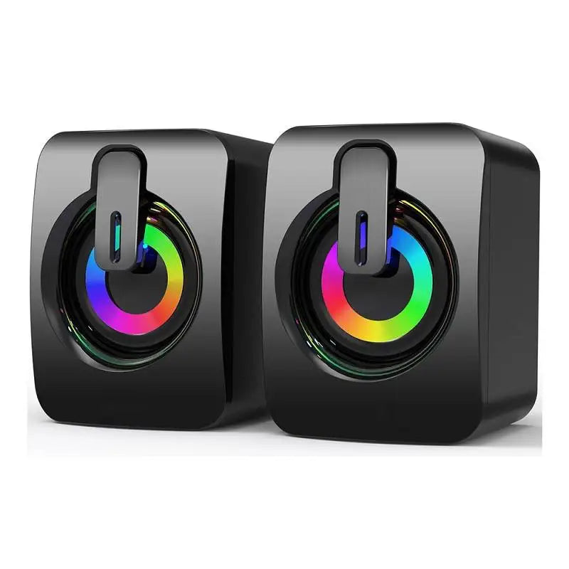 Altavoces estéreo Hi-Fi para PC con conexión USB, micrófono y luces LED; sistema de sonido de escritorio con subwoofer (venta al por mayor).