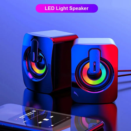 Altavoces estéreo Hi-Fi para PC con conexión USB, micrófono y luces LED; sistema de sonido de escritorio con subwoofer (venta al por mayor).