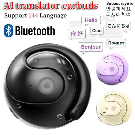 Auriculares con traducción por IA en tiempo real (144 idiomas) y conectividad Bluetooth inalámbrica para viajes.