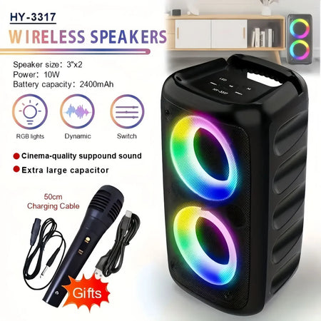Altavoz Bluetooth inalámbrico para karaoke con subwoofer portátil, micrófono, radio FM, lámpara LED, caja de sonido TWS, máquina de música