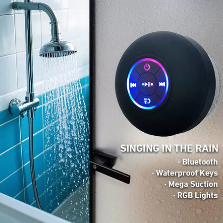 Caixa de Som Bluetooth Sem Fio Portátil com Luz LED e Proteção IPX4 (À Prova d'Água) – Ideal para Áreas Externas e Banheiros – Com Ventosa Grande e Som Estéreo